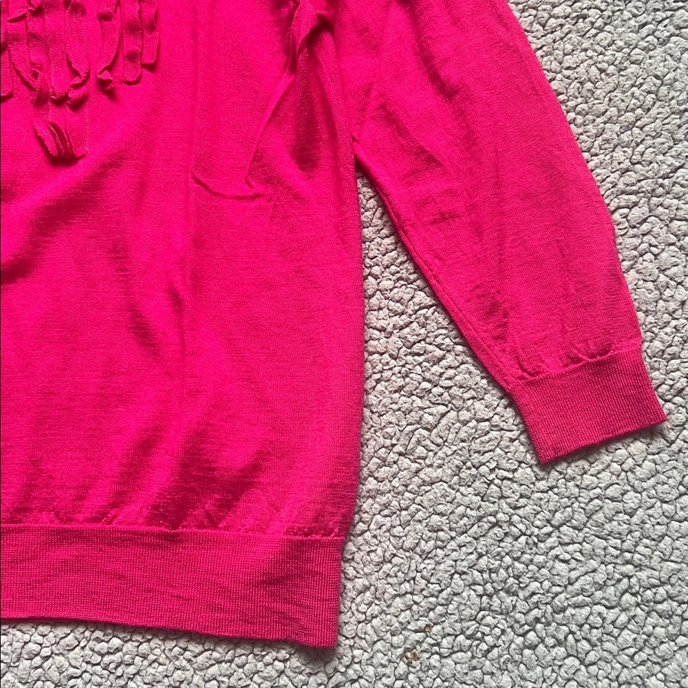 Bright Pink Ruffle-Front Crewneck Sweater - Picture 6 of 9